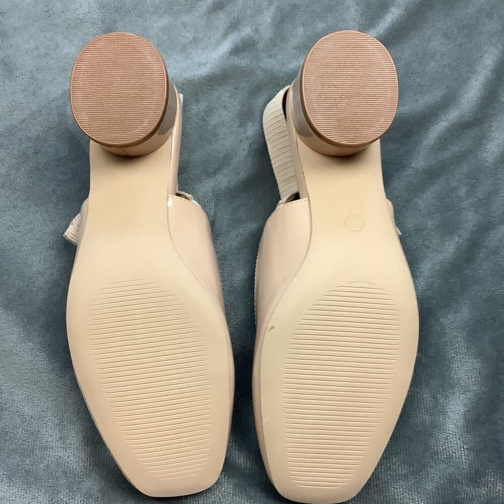 Low Chunky Block Heel Square Toe Slip On Slingback Dress Pump Shoes Women 7 Nude - Picture 5 of 11